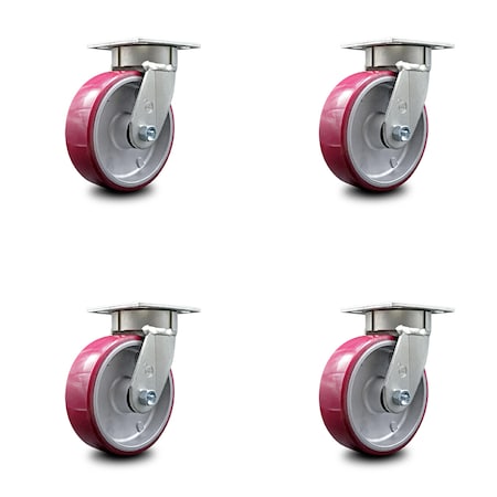 Service Caster 6 Inch Kingpinless Poly on Aluminum Wheel Swivel Top Plate Caster SCC, 4PK SCC-KP30S620-PAR-4
